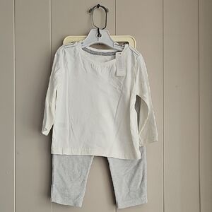 Gymboree Baby Cream Shirt with Gray Terry Pants Outfit‎ Nwt